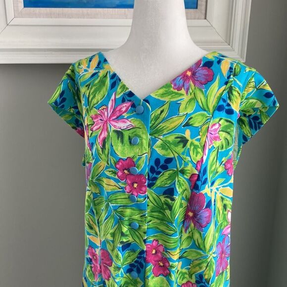 Vintage 80s Main Street Classic Shortsleeve Beach Summer Hawaiian ButtonUp Dress - Picture 3 of 11